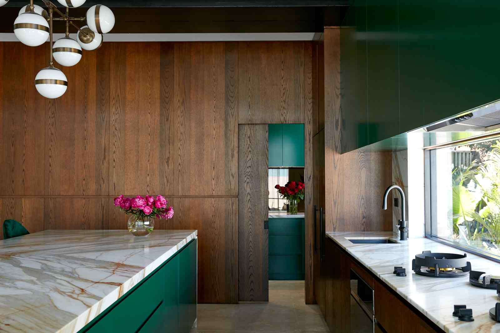 Forest-green Randwick kitchen with dark timber panelling — view 5