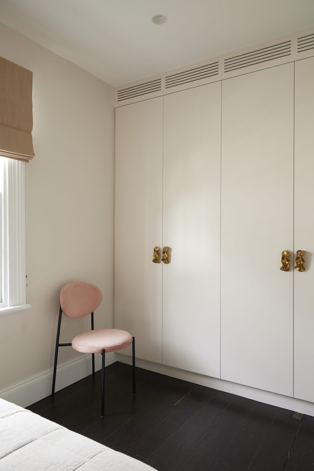 Burgundy vanity and custom wardrobe joinery — view 3