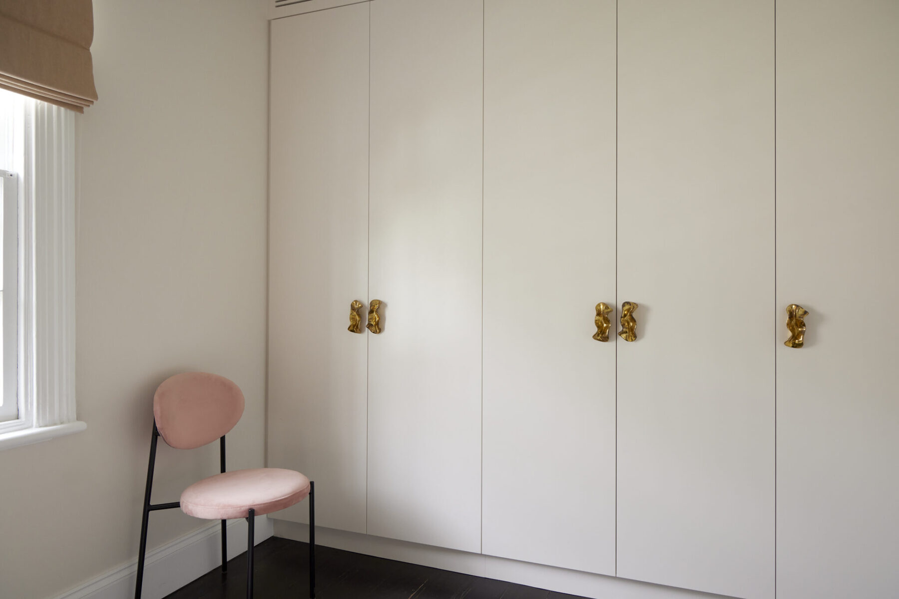 Burgundy vanity and custom wardrobe joinery — view 4