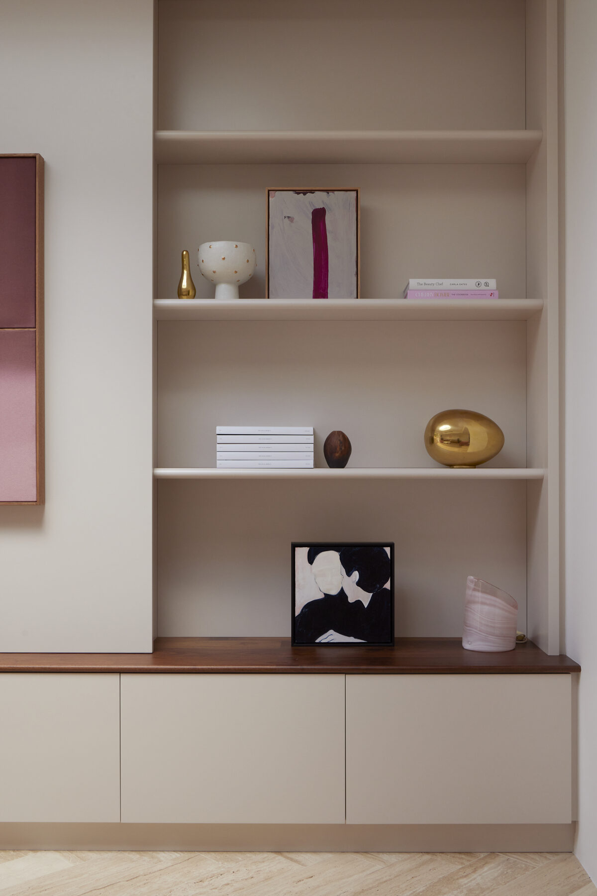 Burgundy vanity and custom wardrobe joinery — view 6