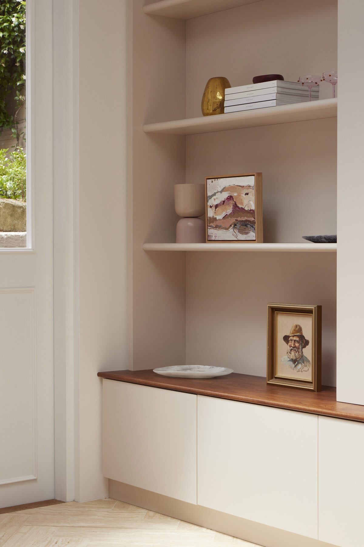 Burgundy vanity and custom wardrobe joinery — view 7