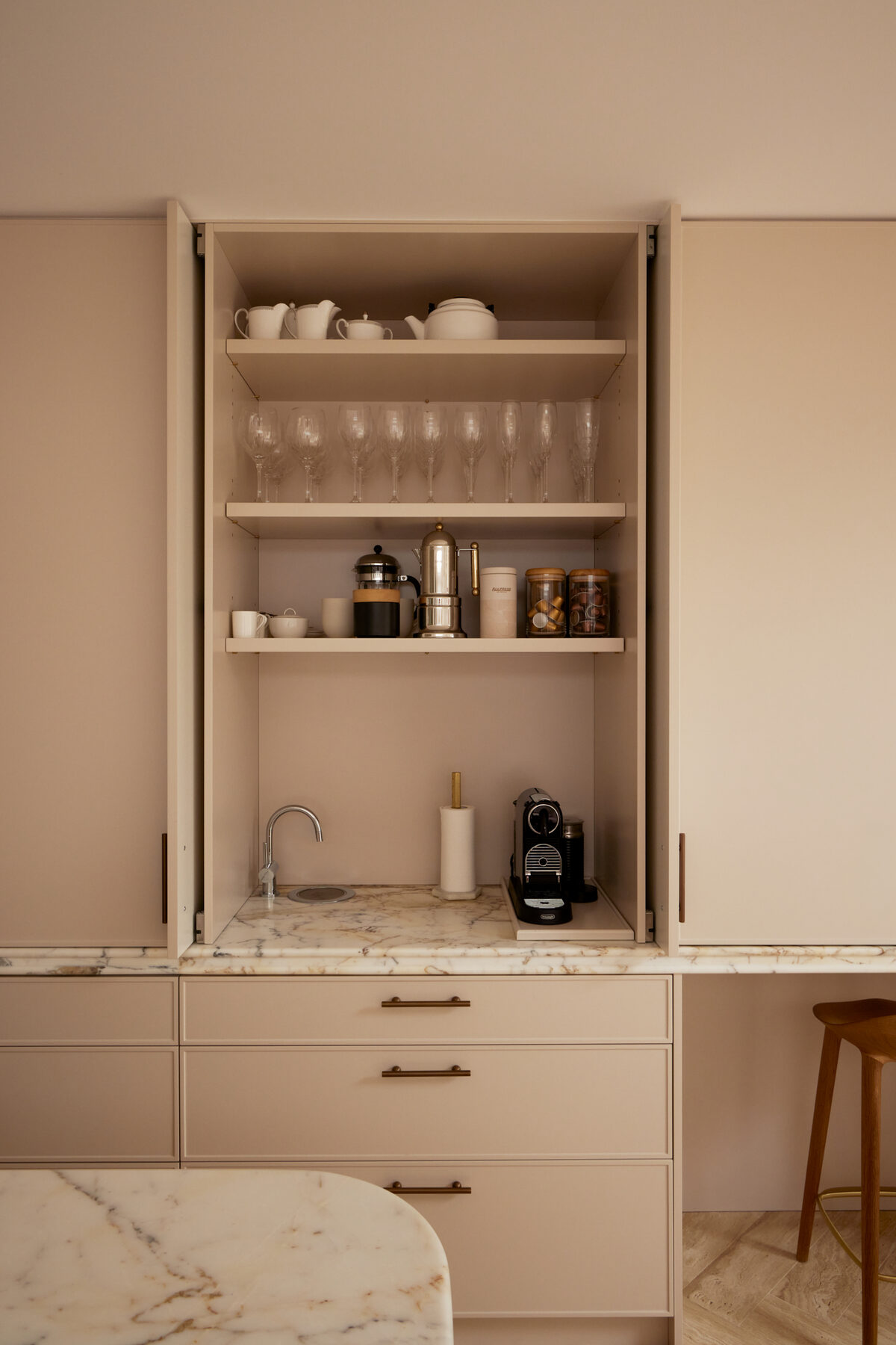 Burgundy vanity and custom wardrobe joinery — view 8