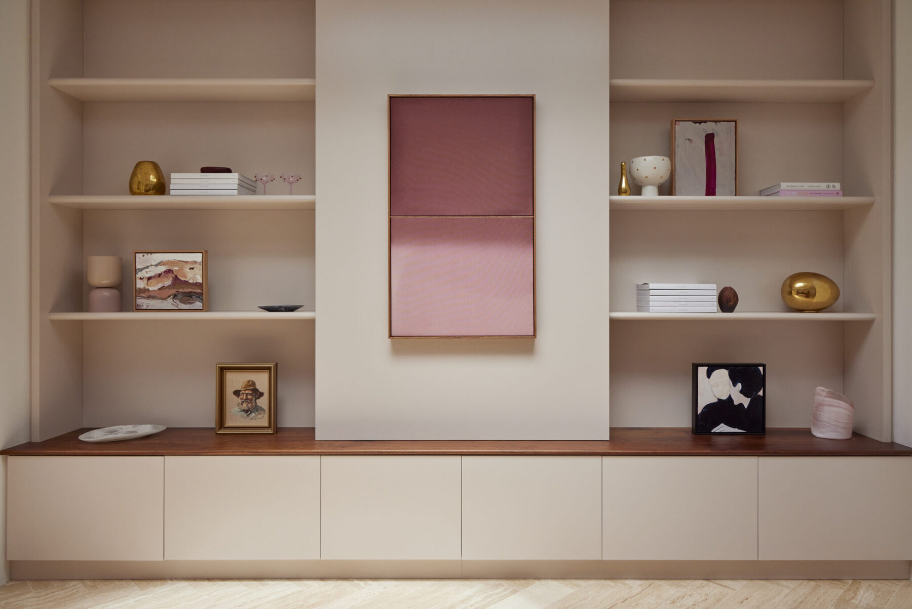 Burgundy vanity and custom wardrobe joinery — view 9