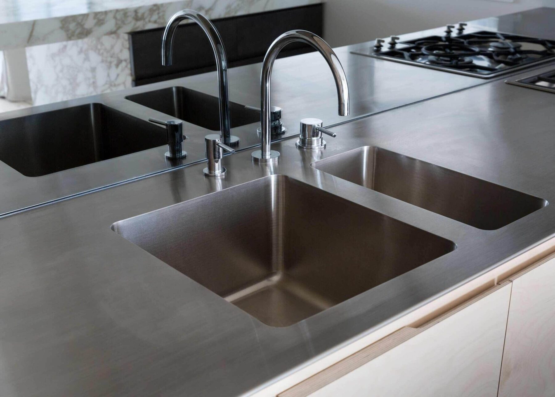 Blonde timber kitchen with marble and brass detailing — view 7